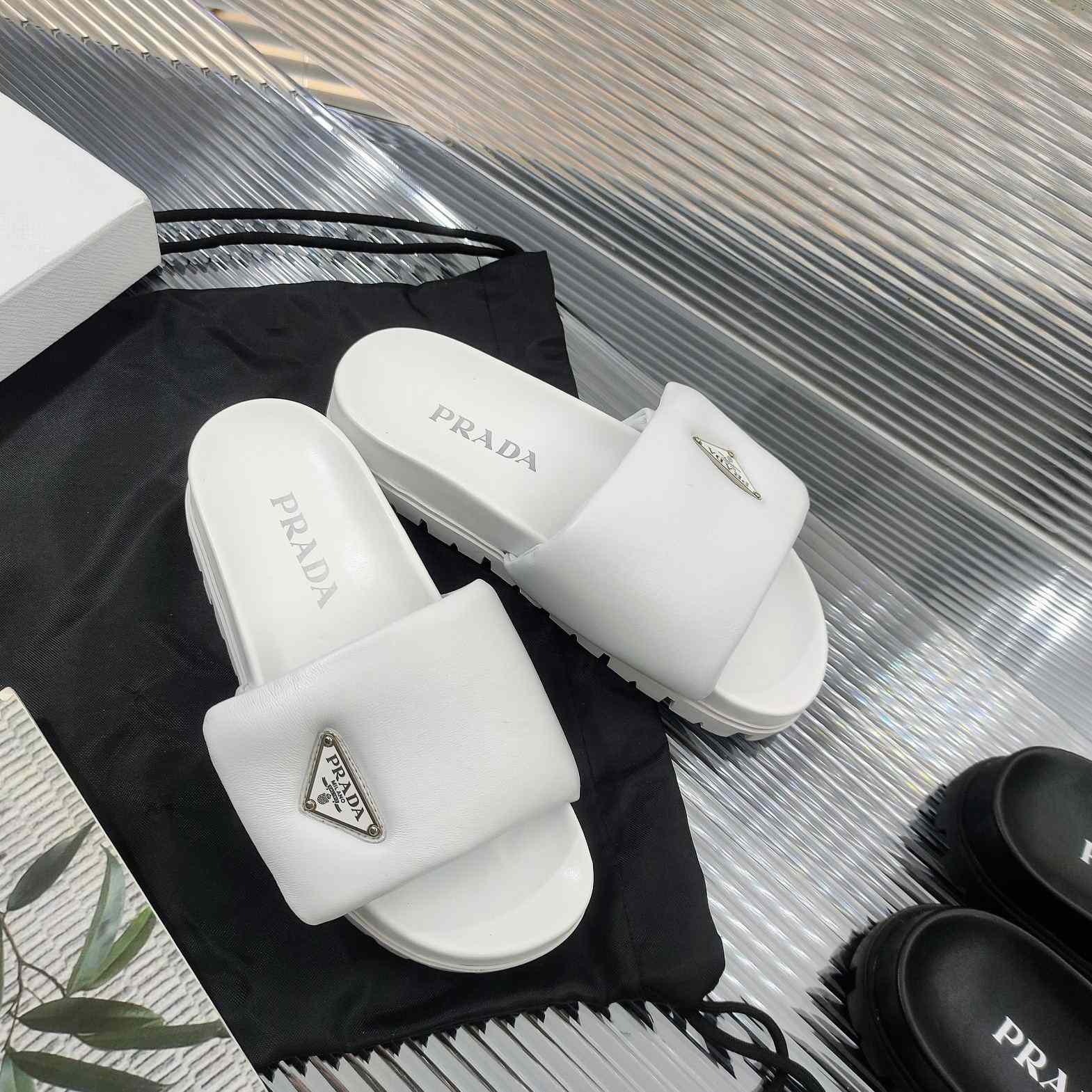 Prada Soft Padded Nappa Leather Slides - DesignerGu