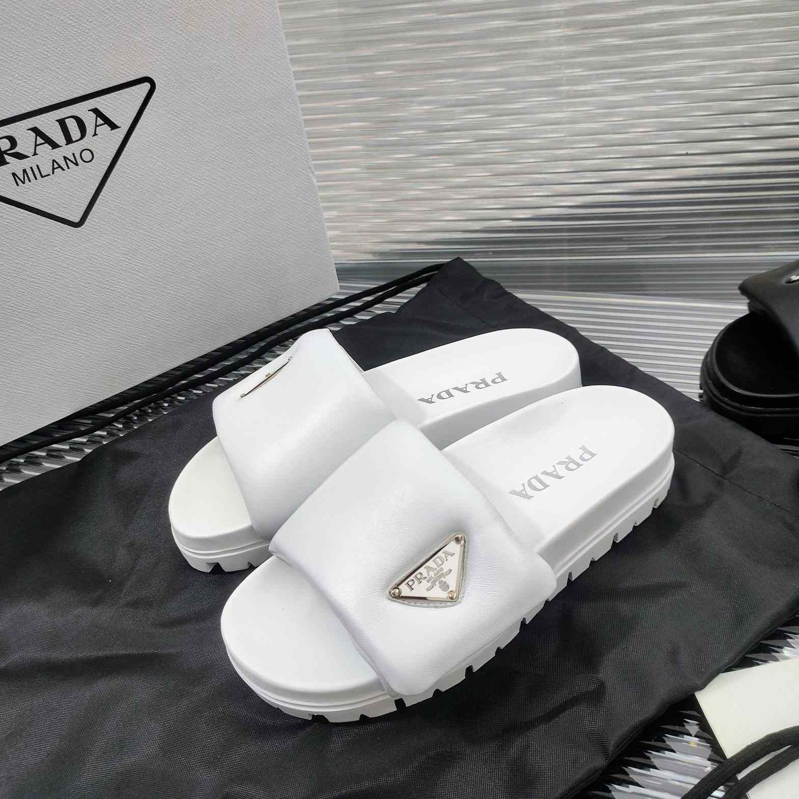 Prada Soft Padded Nappa Leather Slides - DesignerGu