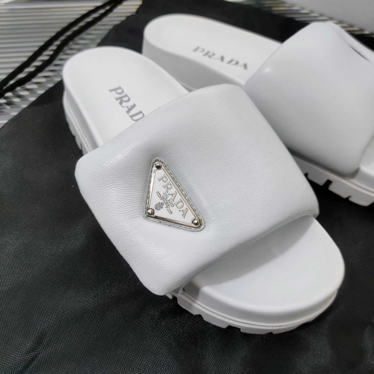 Prada Soft Padded Nappa Leather Slides - DesignerGu