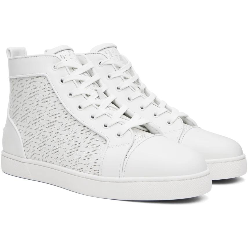 Christian Louboutin High-Top Sneakers - Perforated Calf Leather Techno CL And Nappa Leather - Bianco - DesignerGu