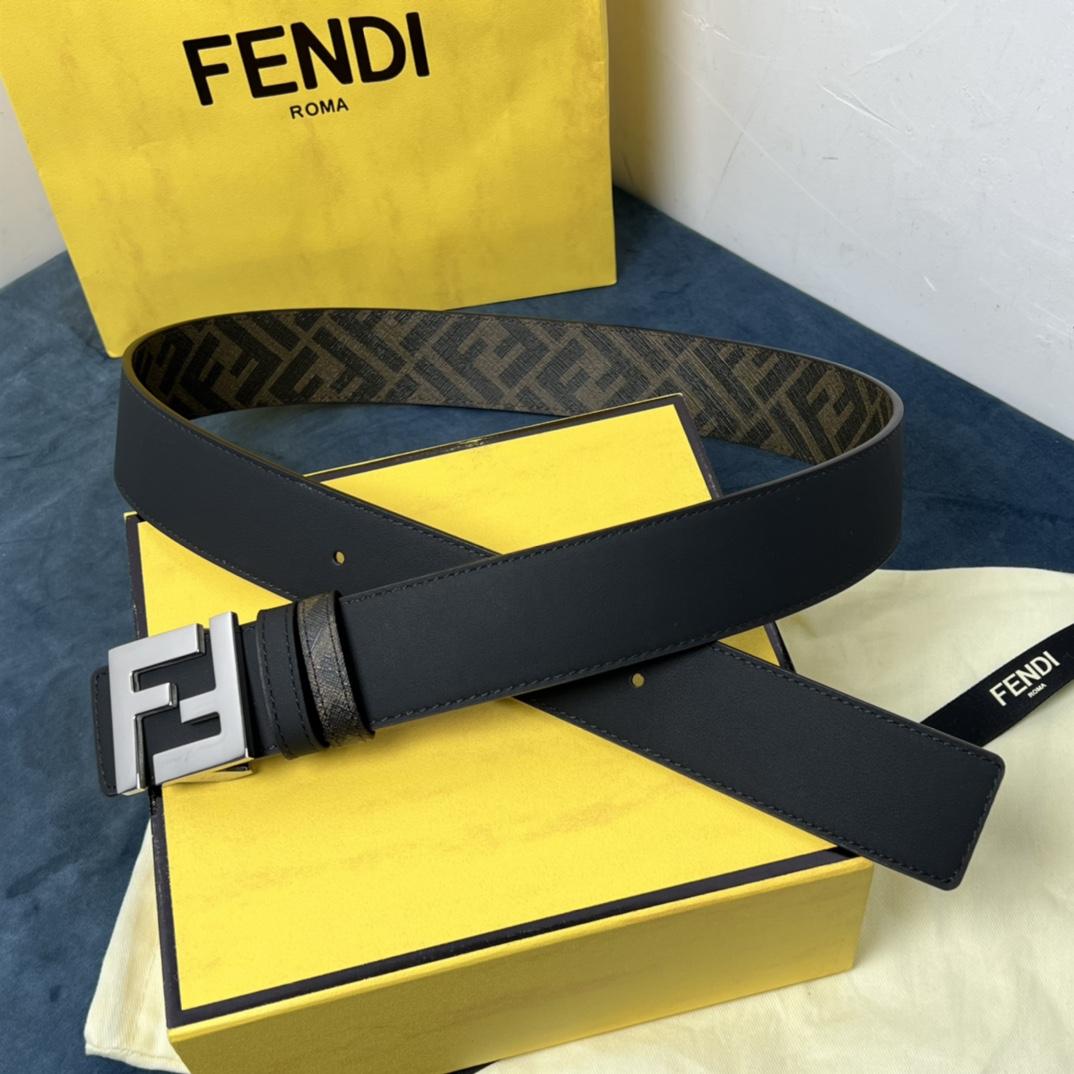 Fendi Reversible Black Leather Belt  - DesignerGu