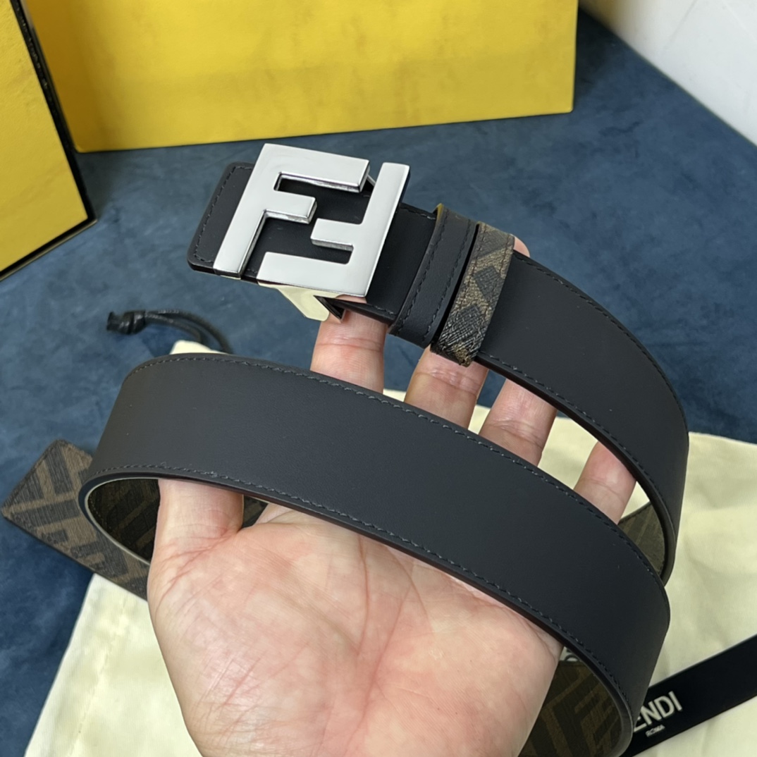 Fendi Reversible Black Leather Belt  - DesignerGu