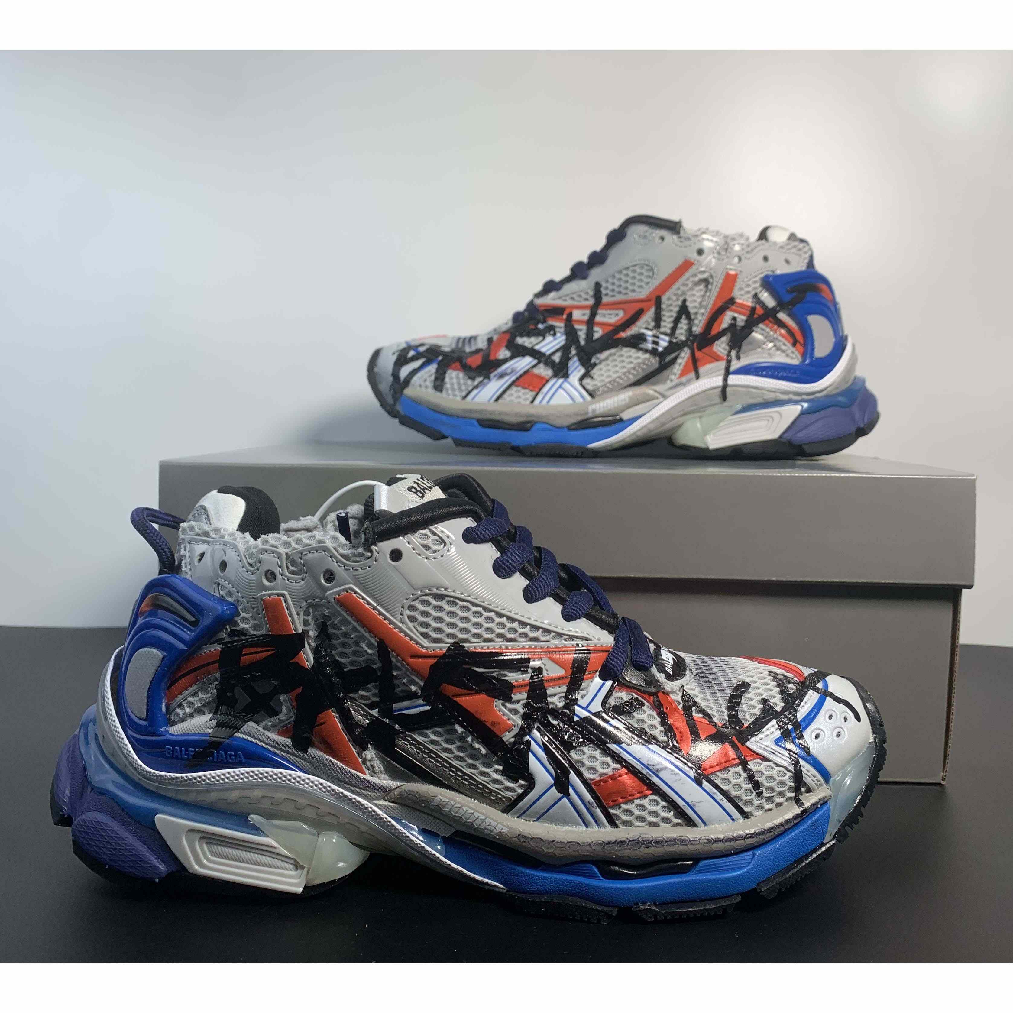 Balenciaga Runner Graffiti Sneaker In Blue - DesignerGu