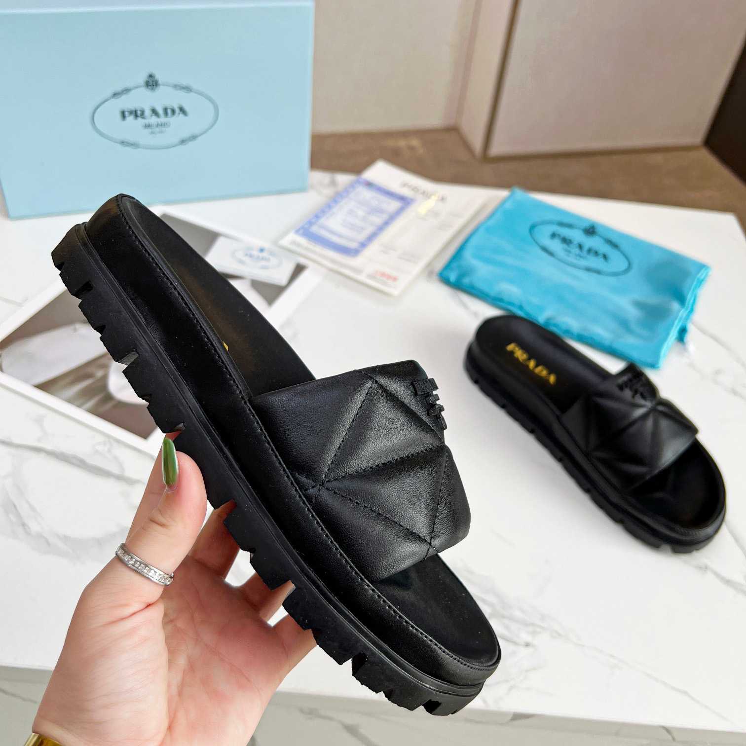 Prada Quilted Nappa Leather Slides - DesignerGu