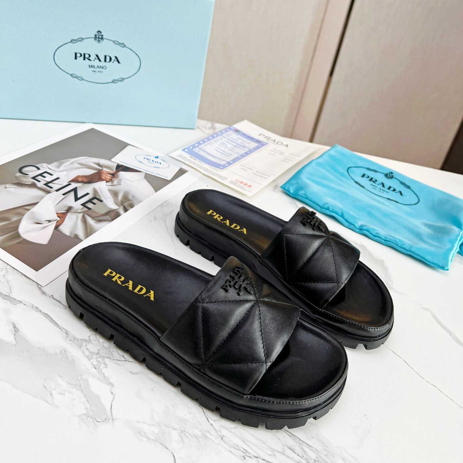 Prada Quilted Nappa Leather Slides - DesignerGu