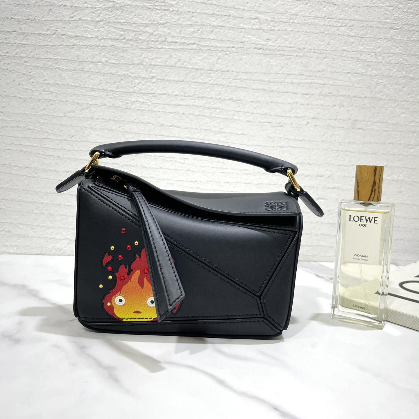 Loewe Calcifer Mini Puzzle Bag In Satin Calfskin And Crystal - DesignerGu