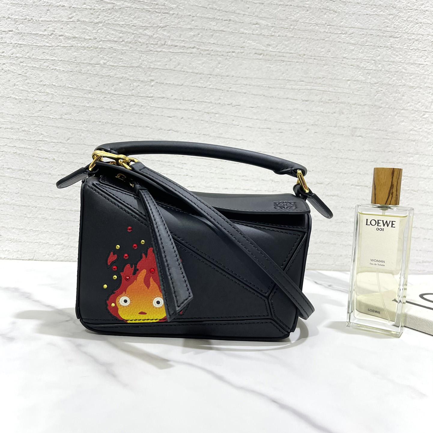 Loewe Calcifer Mini Puzzle Bag In Satin Calfskin And Crystal - DesignerGu