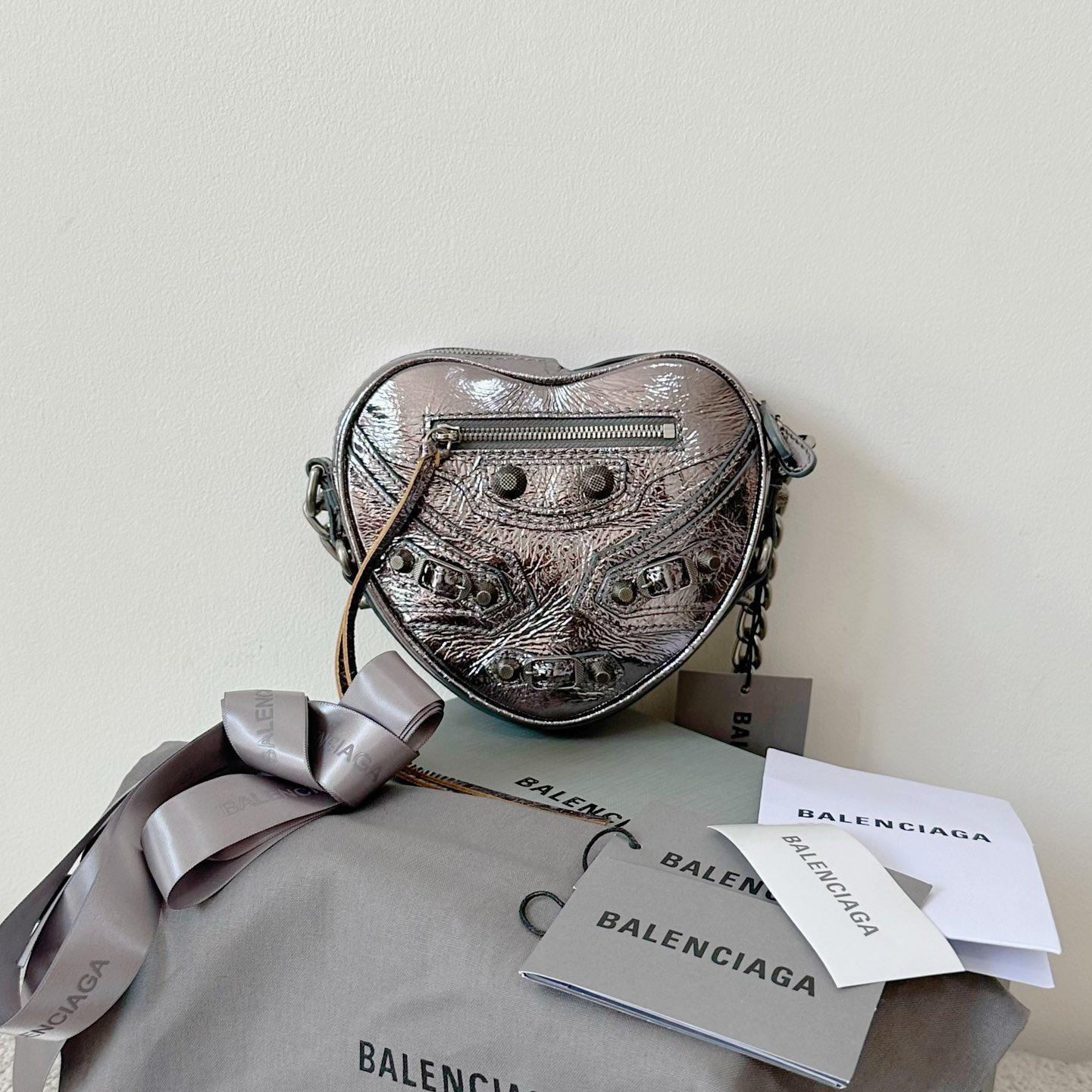 Balenciaga Le Cagole Heart Mini Bag Metallized In Silver (16-12.7-4.5cm) - DesignerGu