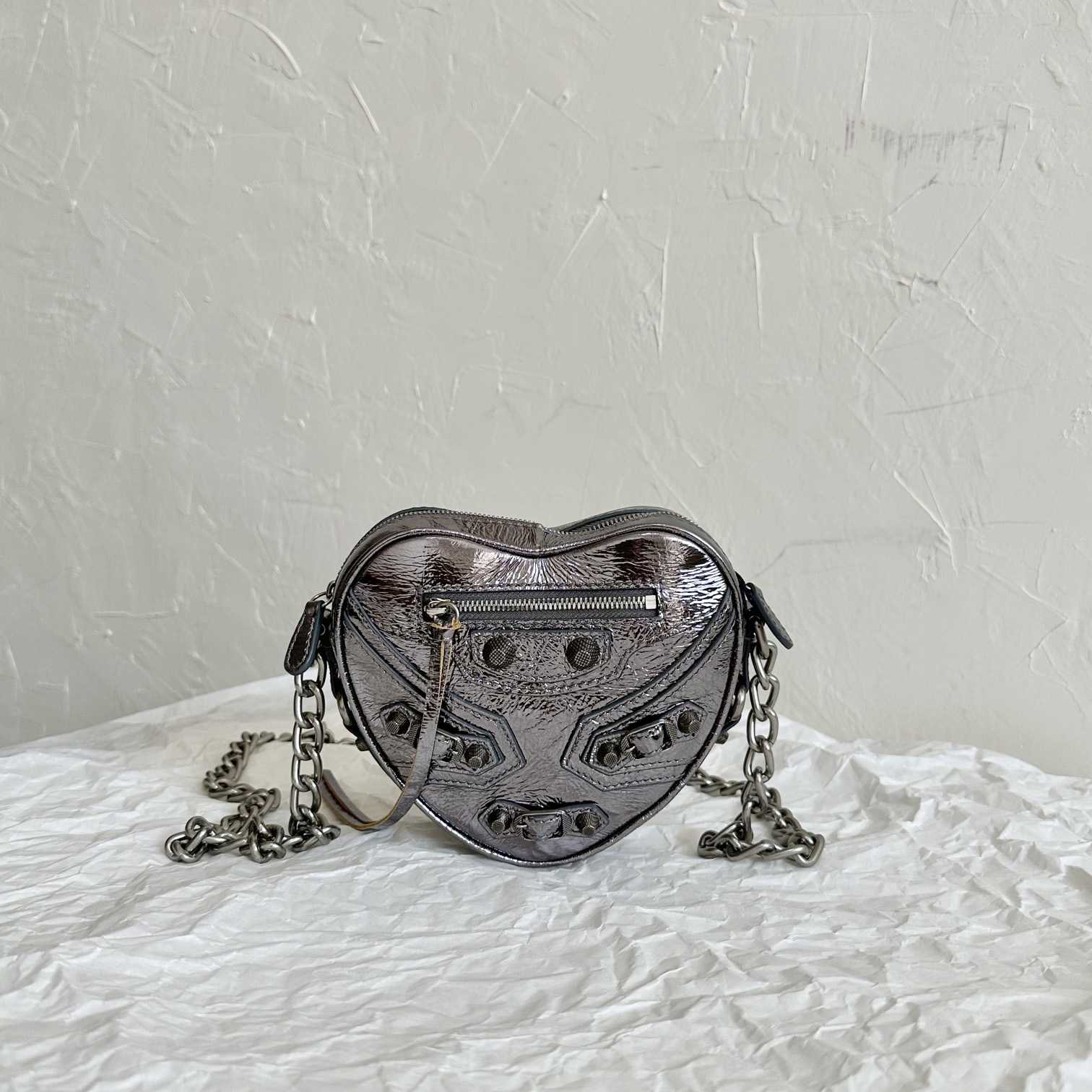 Balenciaga Le Cagole Heart Mini Bag Metallized In Silver (16-12.7-4.5cm) - DesignerGu