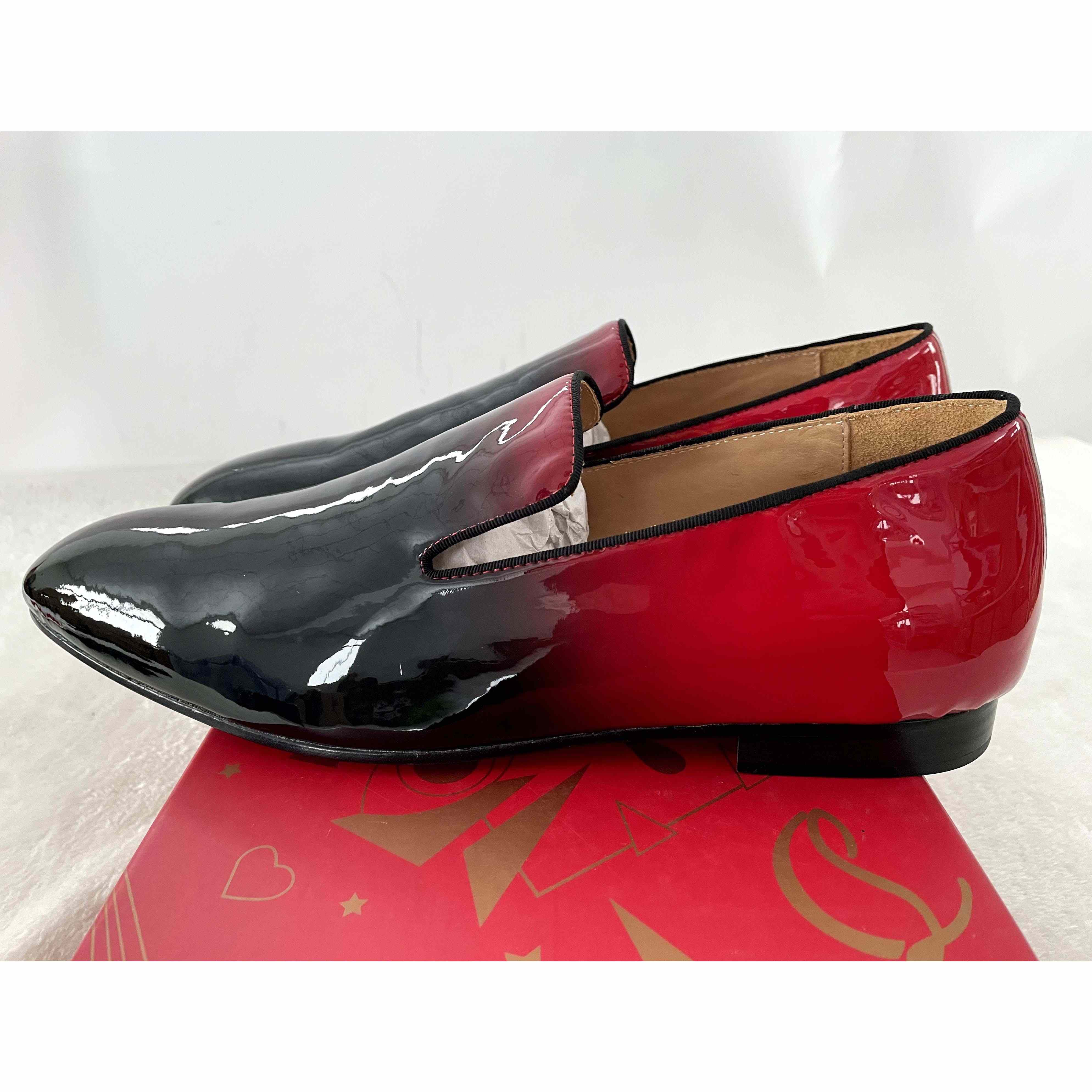 Christian Louboutin Black Red Patent leather Loafers Dress Shoes - DesignerGu