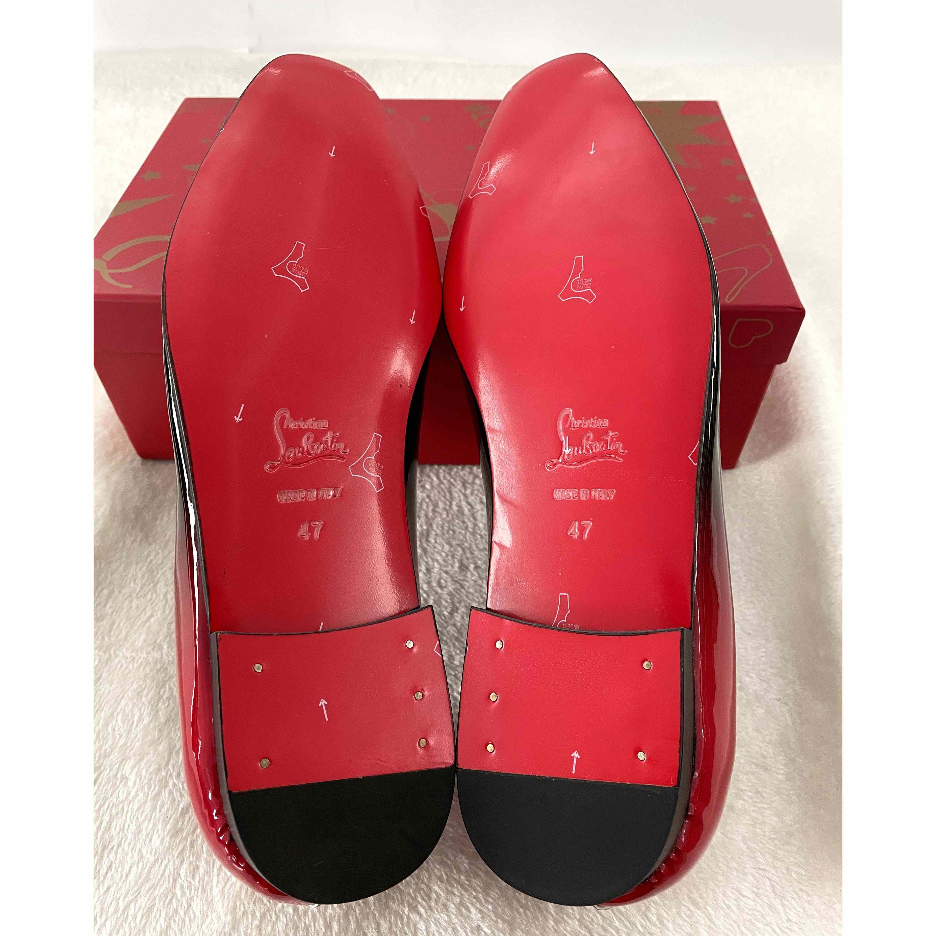 Christian Louboutin Black Red Patent leather Loafers Dress Shoes - DesignerGu