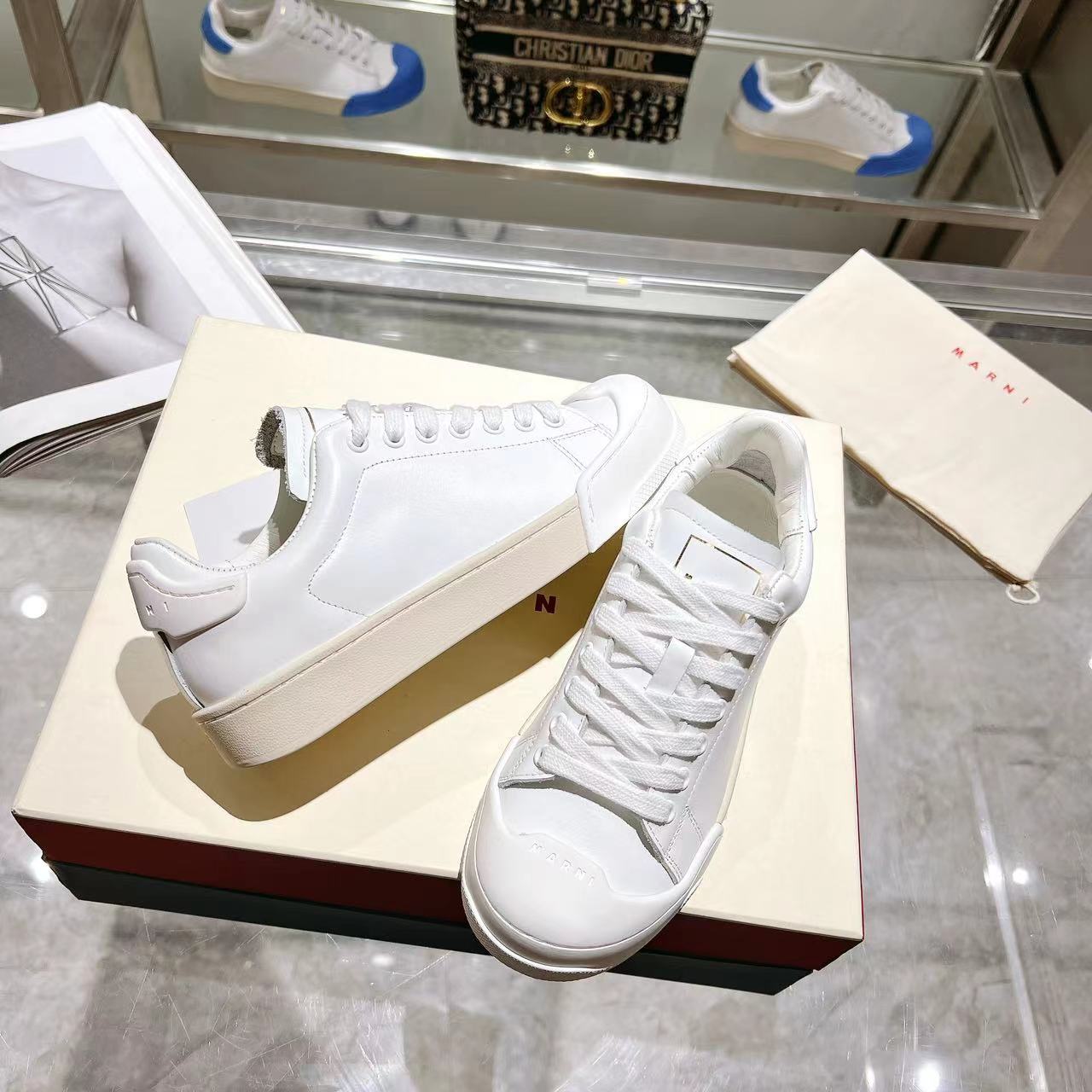 Marni Dada Bumper Sneaker In White Leather - DesignerGu