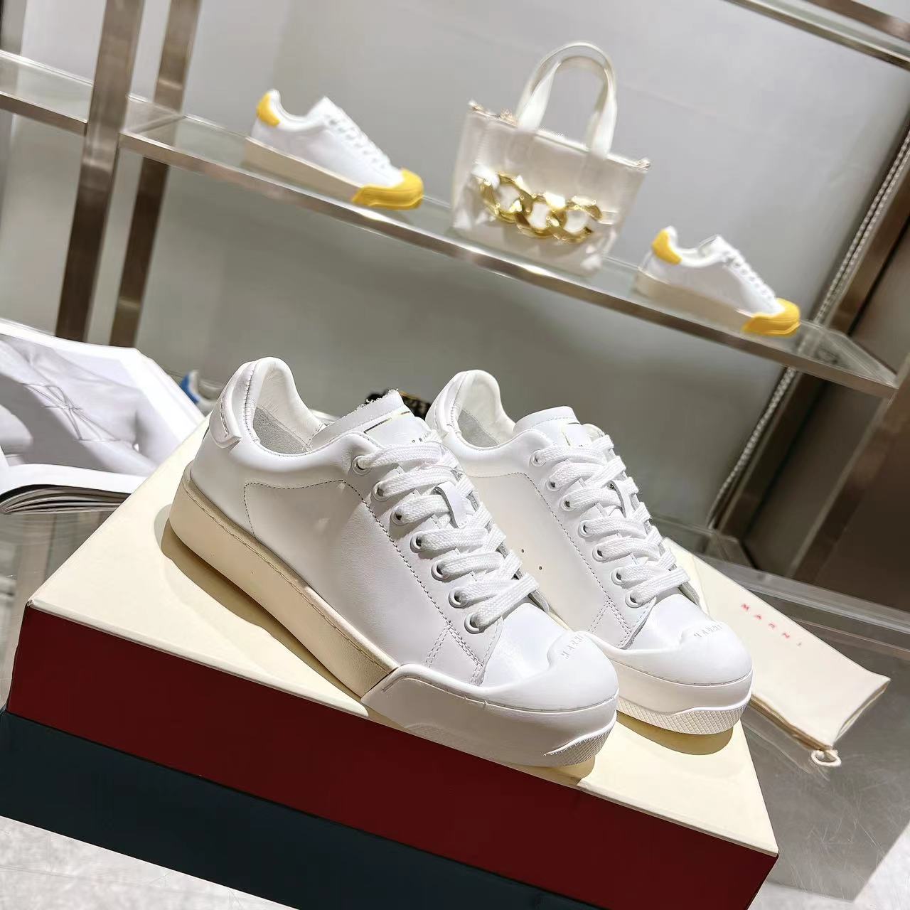 Marni Dada Bumper Sneaker In White Leather - DesignerGu