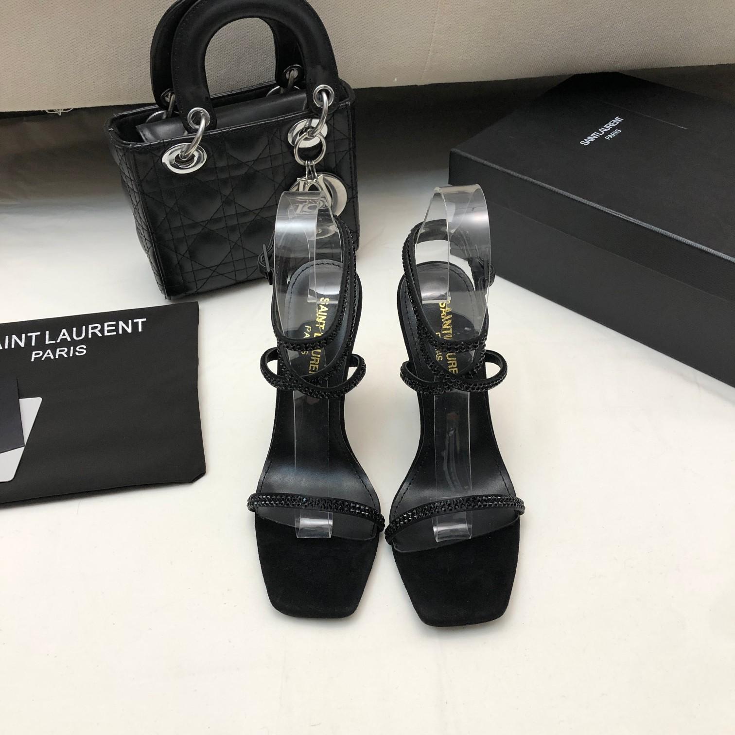 Saint Laurent Opyum Sandals In Crepe Satin And Rhinestones - DesignerGu