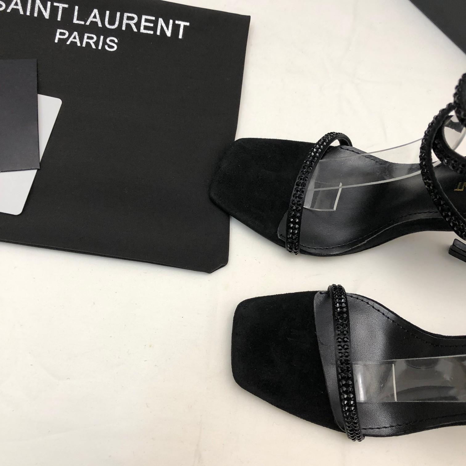 Saint Laurent Opyum Sandals In Crepe Satin And Rhinestones - DesignerGu