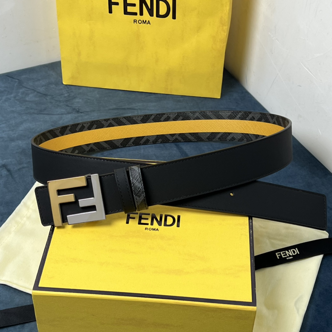 Fendi Reversible Black Leather Belt  - DesignerGu