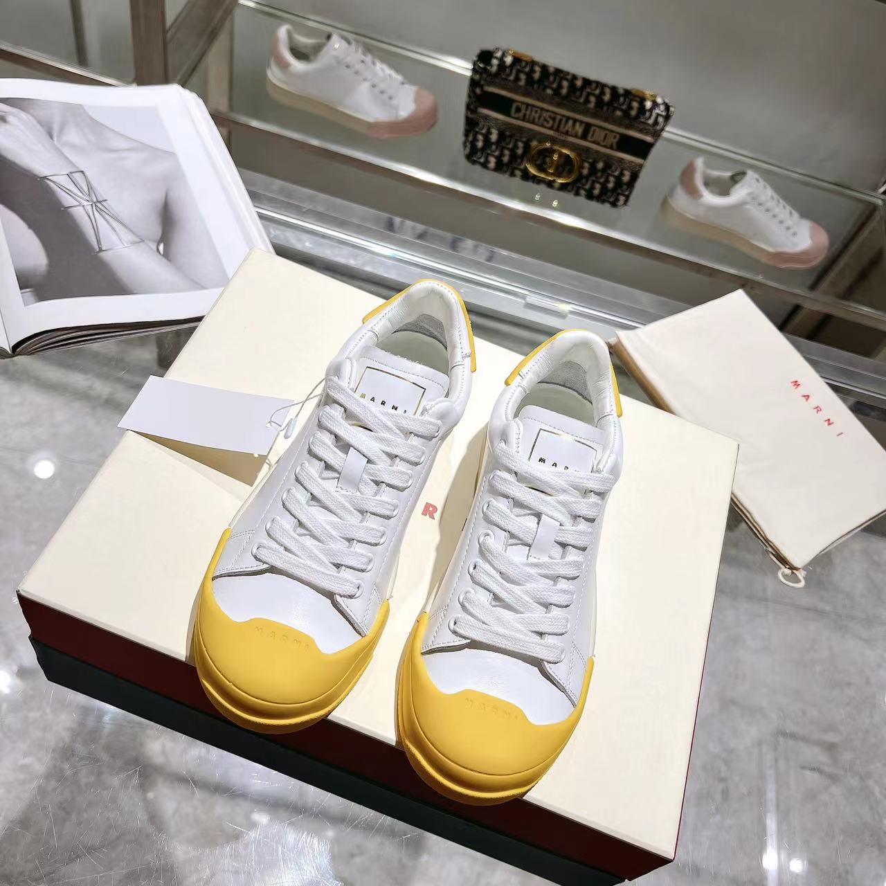 Marni Dada Bumper Sneaker In White And Yellow Leather - DesignerGu