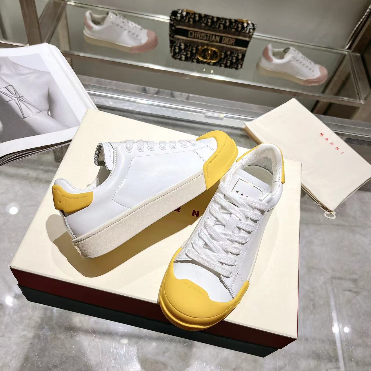 Marni Dada Bumper Sneaker In White And Yellow Leather - DesignerGu