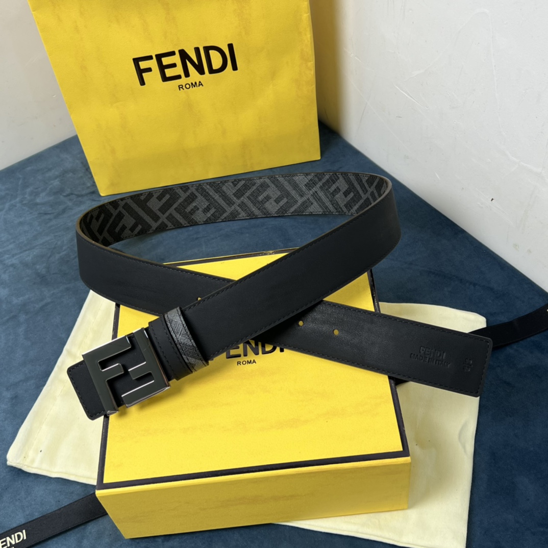 Fendi Reversible Black Leather Belt  - DesignerGu