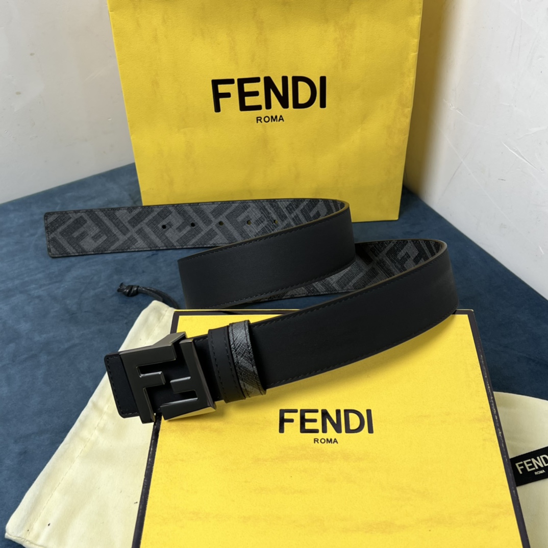 Fendi Reversible Black Leather Belt  - DesignerGu