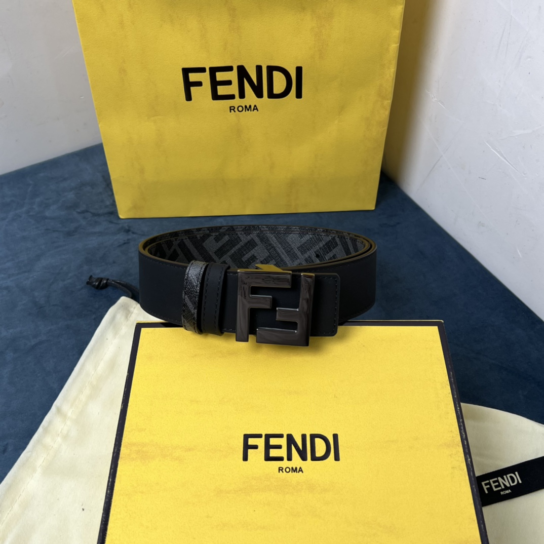 Fendi Reversible Black Leather Belt  - DesignerGu