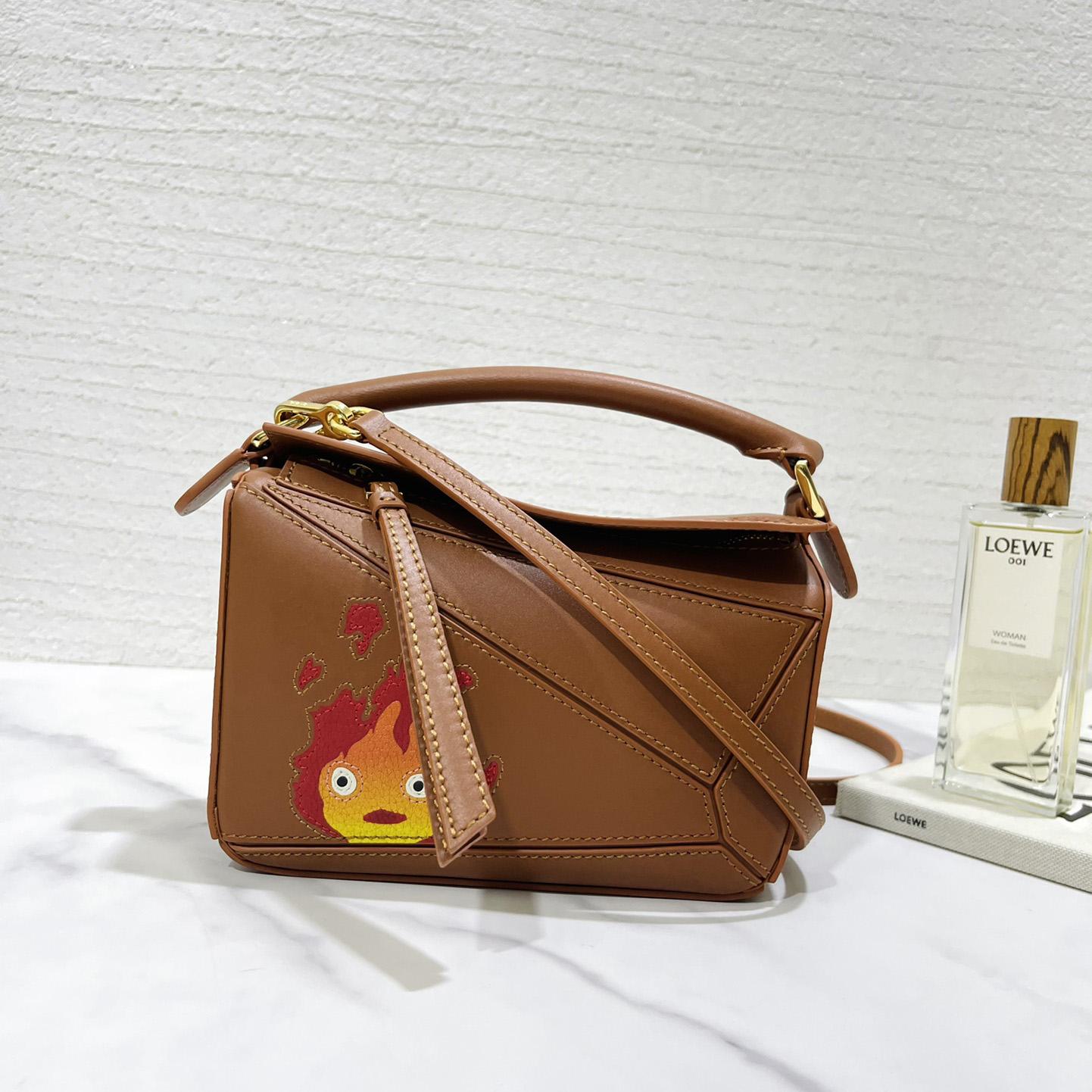 Loewe Calcifer Mini Puzzle Bag In Satin Calfskin And Crystal - DesignerGu