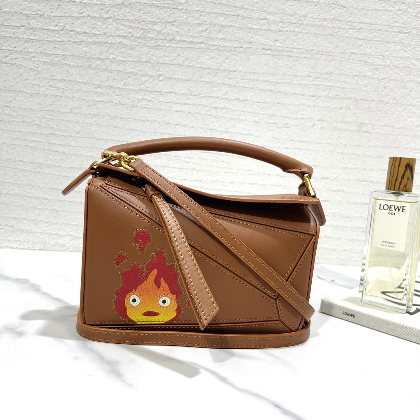 Loewe Calcifer Mini Puzzle Bag In Satin Calfskin And Crystal - DesignerGu