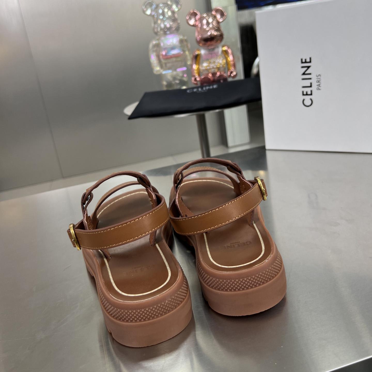 Celine Clea Triomphe Sandal In Vegetable - Tanned Calfskin - DesignerGu