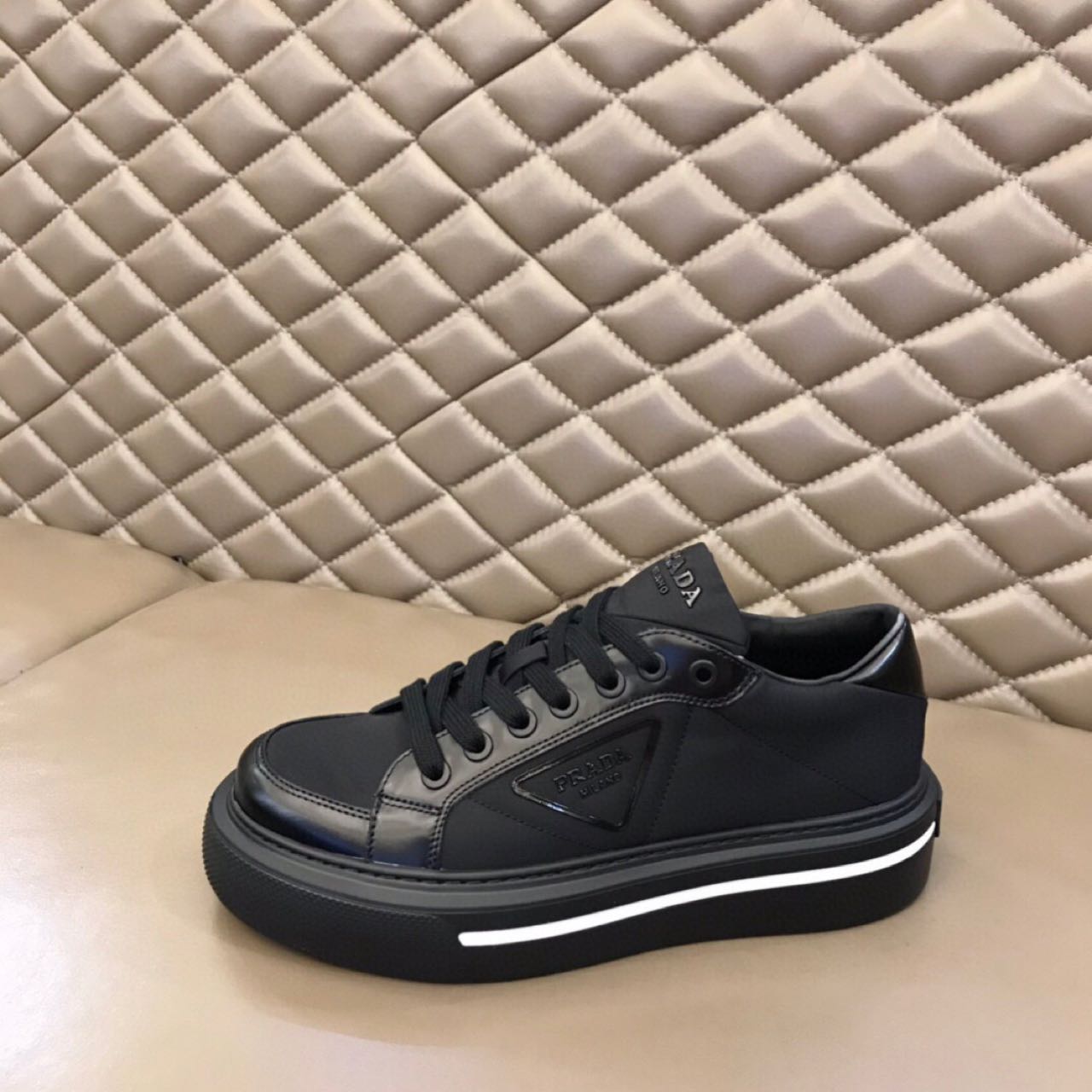 Prada Macro Re-Nylon And Brushed Leather Sneakers - DesignerGu