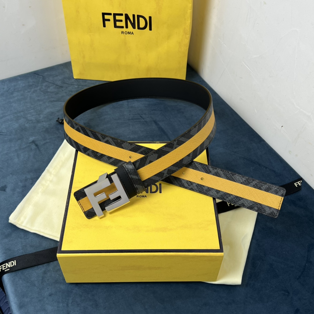 Fendi Reversible Black Leather Belt  - DesignerGu