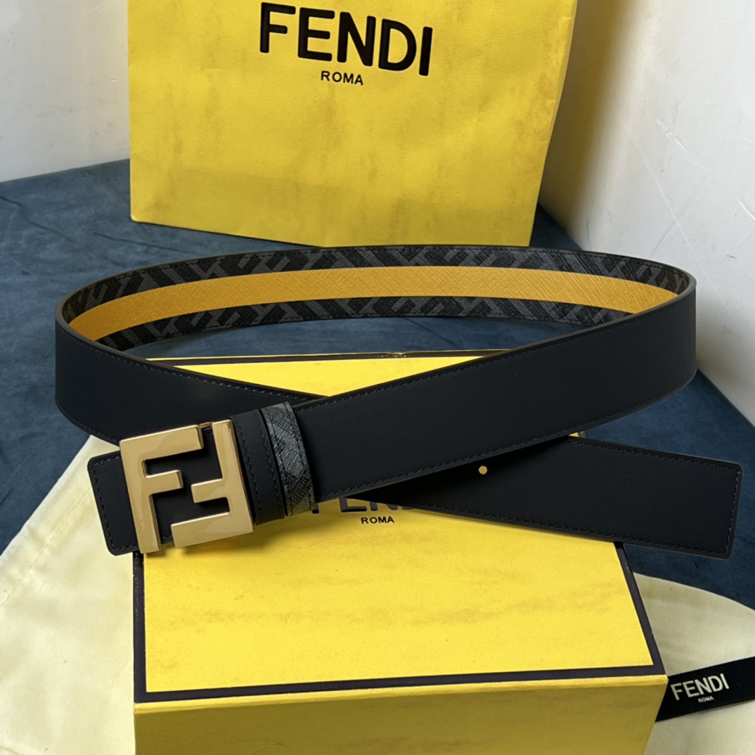 Fendi Reversible Black Leather Belt  - DesignerGu