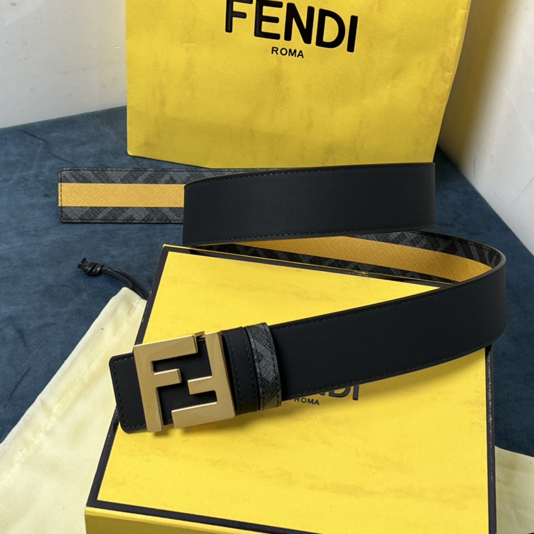 Fendi Reversible Black Leather Belt  - DesignerGu