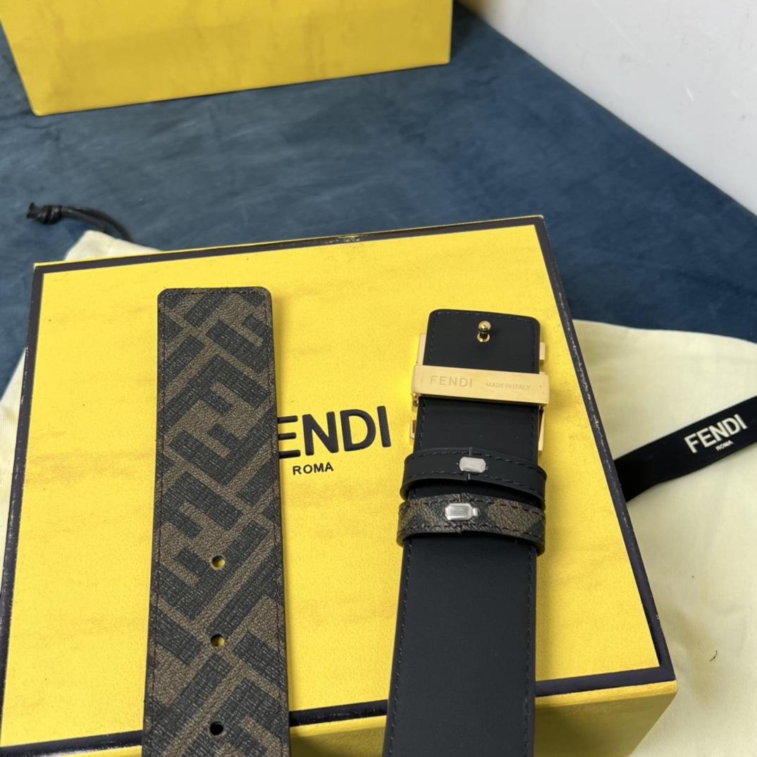 Fendi Reversible Black Leather Belt  - DesignerGu