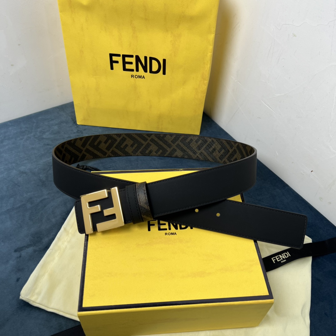 Fendi Reversible Black Leather Belt  - DesignerGu