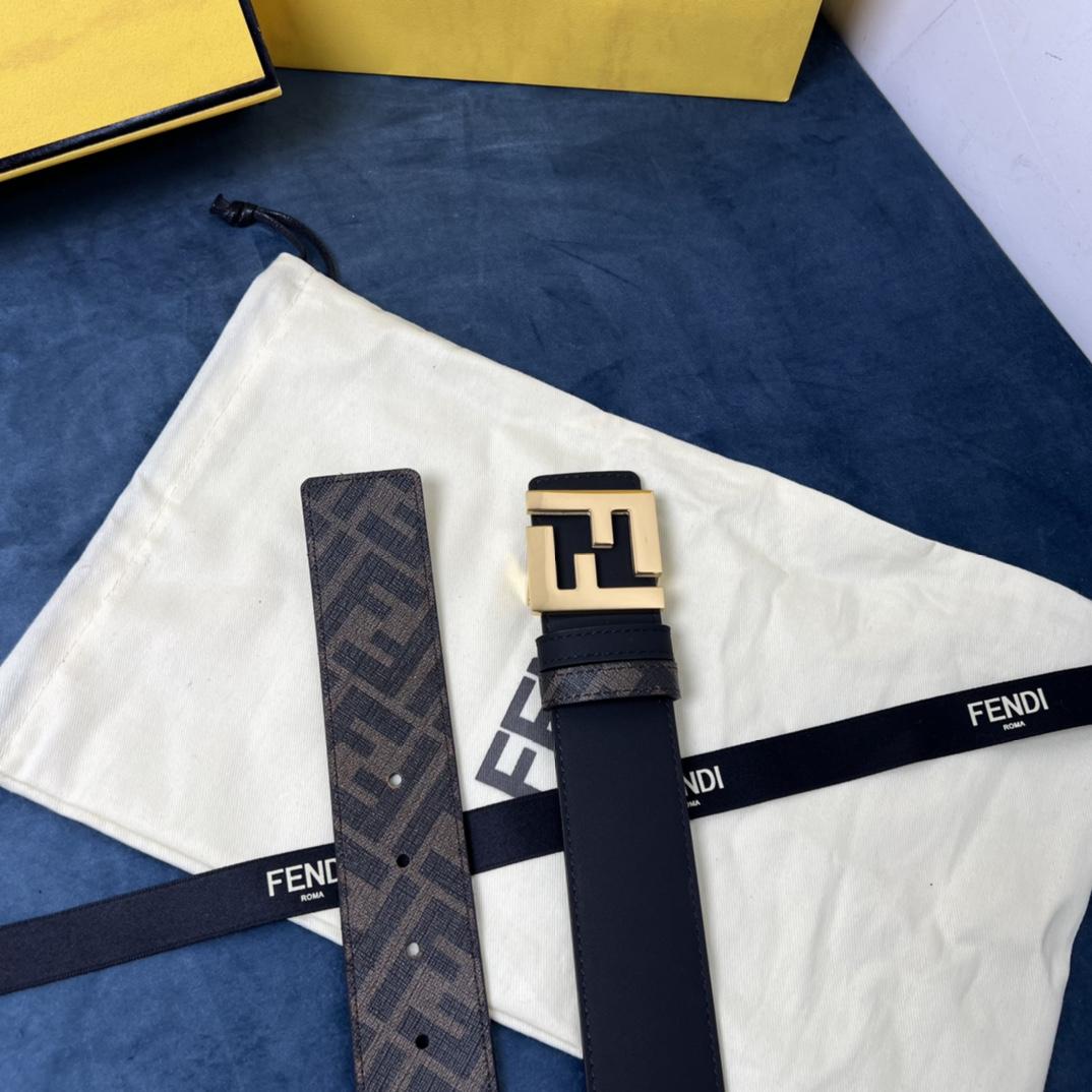 Fendi Reversible Black Leather Belt  - DesignerGu