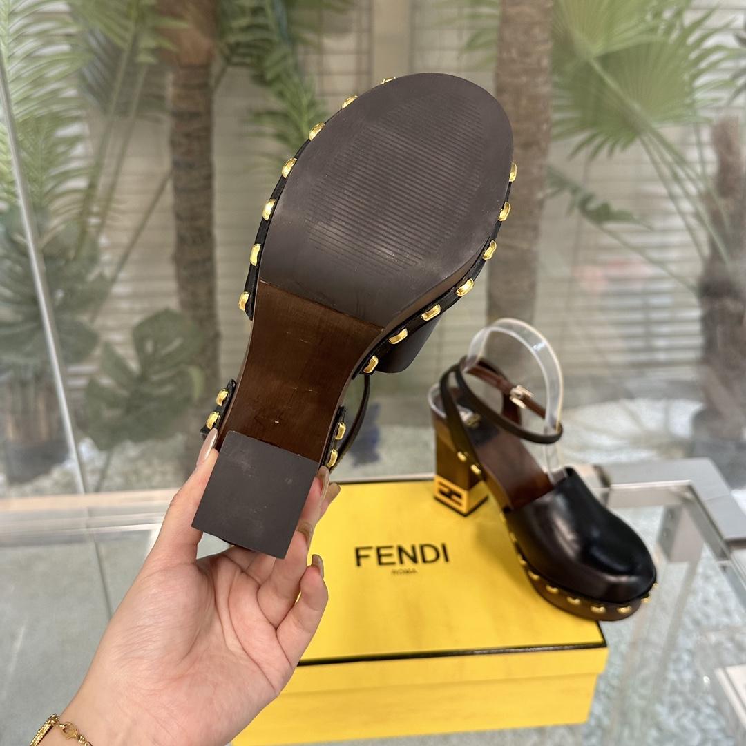 Fendi Baguette Show Black Leather High-heeled Clogs - DesignerGu