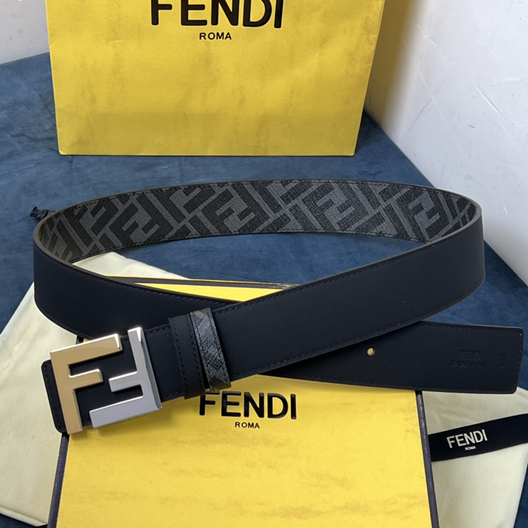 Fendi Reversible Black Leather Belt  - DesignerGu