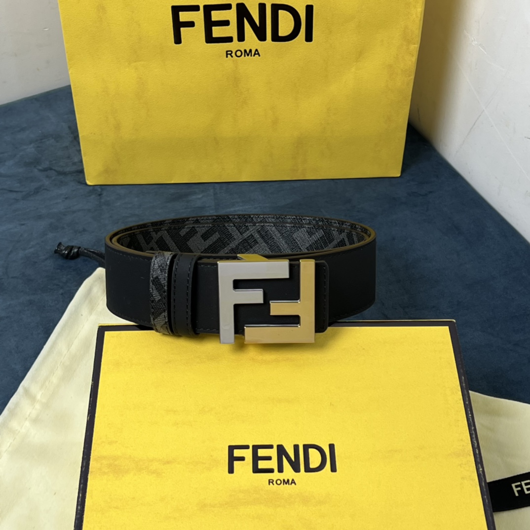 Fendi Reversible Black Leather Belt  - DesignerGu