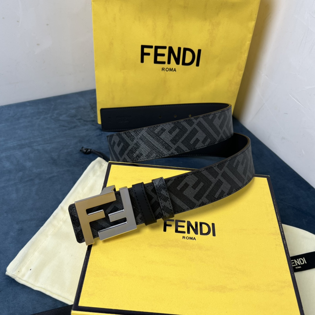 Fendi Reversible Black Leather Belt  - DesignerGu