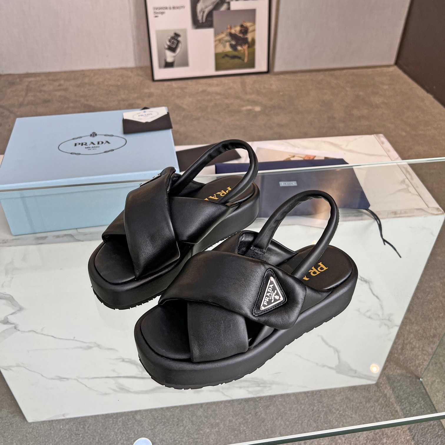 Prada Soft Padded Nappa Leather Wedge Sandals - DesignerGu