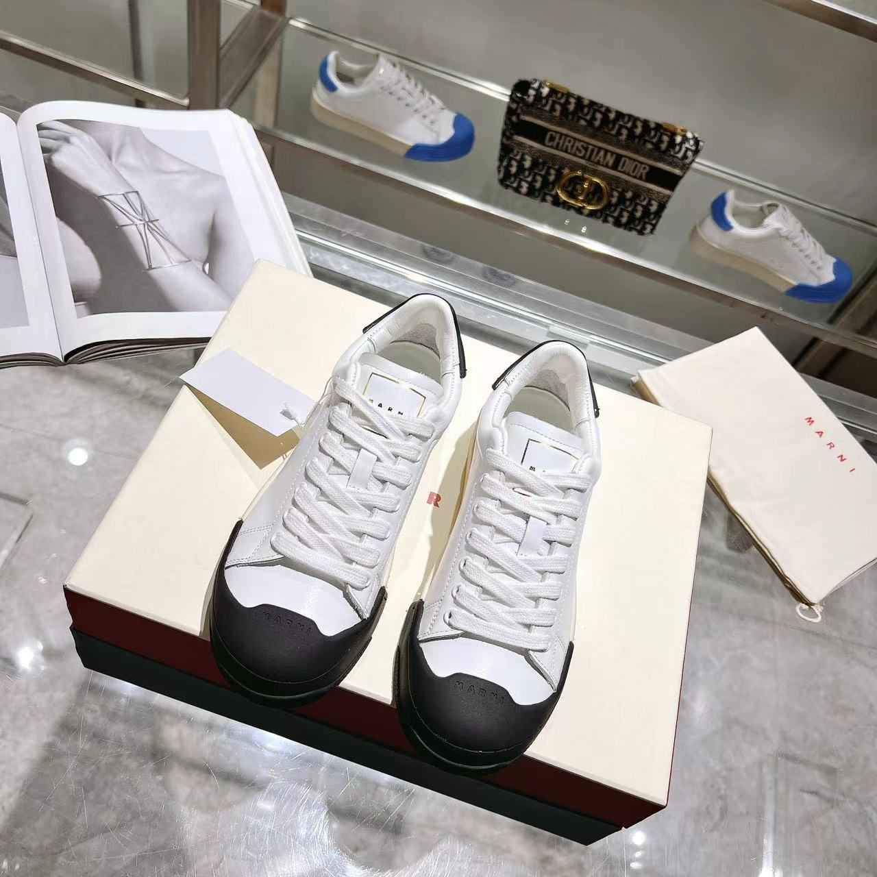 Marni Dada Bumper Sneaker In White And Black Leather - DesignerGu