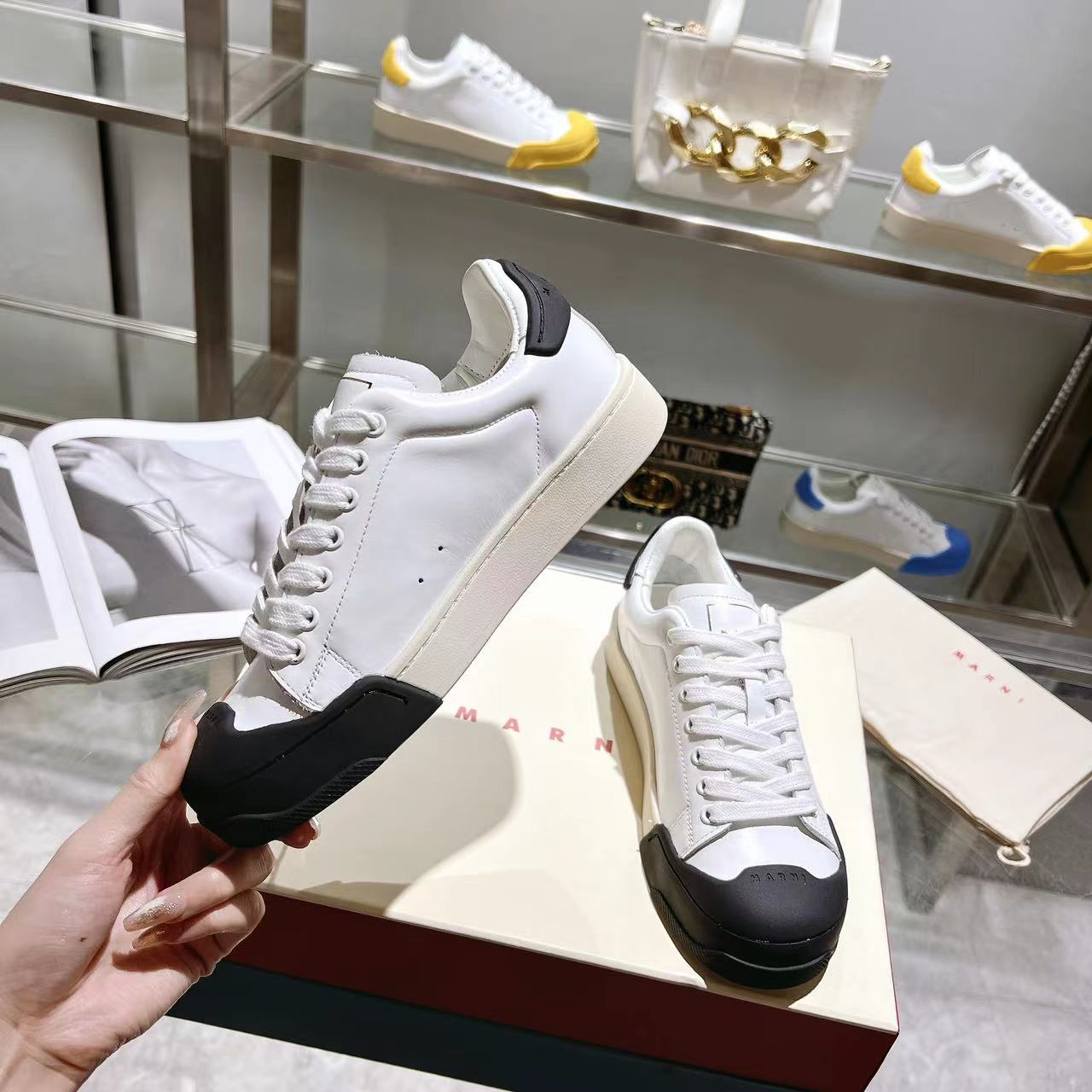 Marni Dada Bumper Sneaker In White And Black Leather - DesignerGu