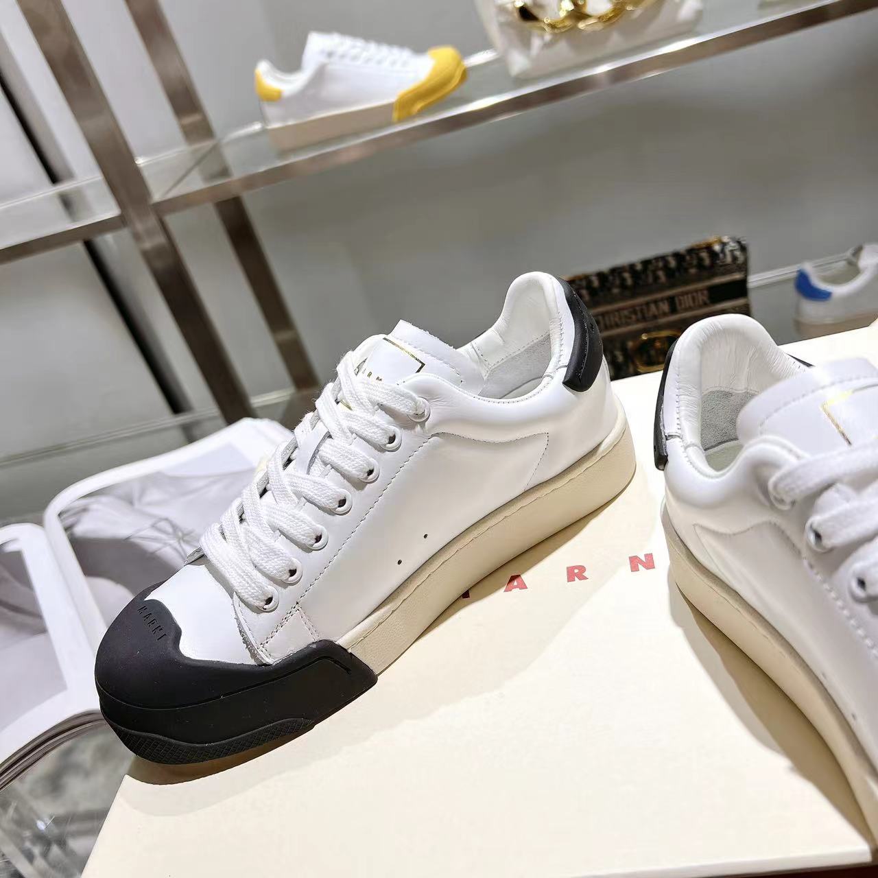 Marni Dada Bumper Sneaker In White And Black Leather - DesignerGu