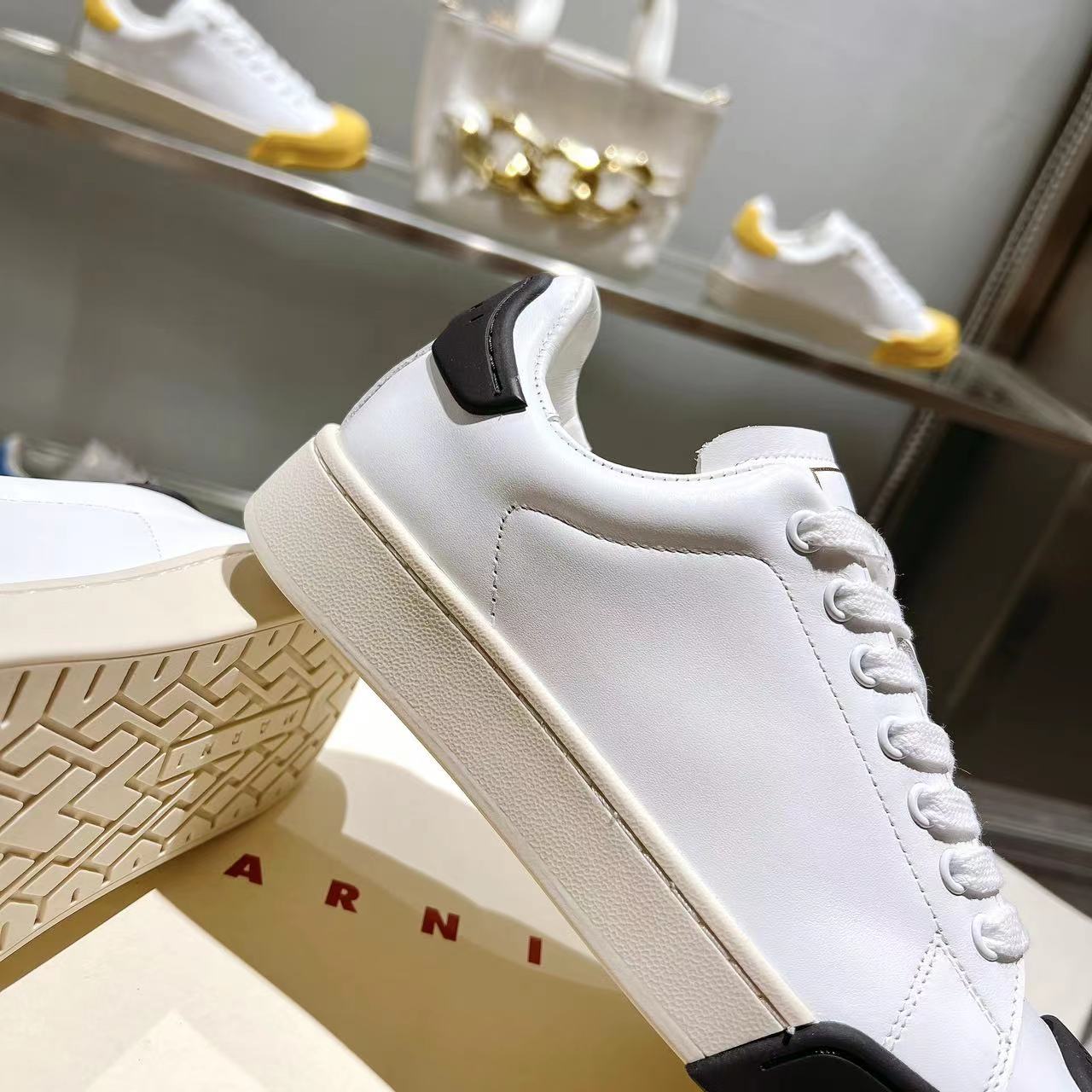 Marni Dada Bumper Sneaker In White And Black Leather - DesignerGu