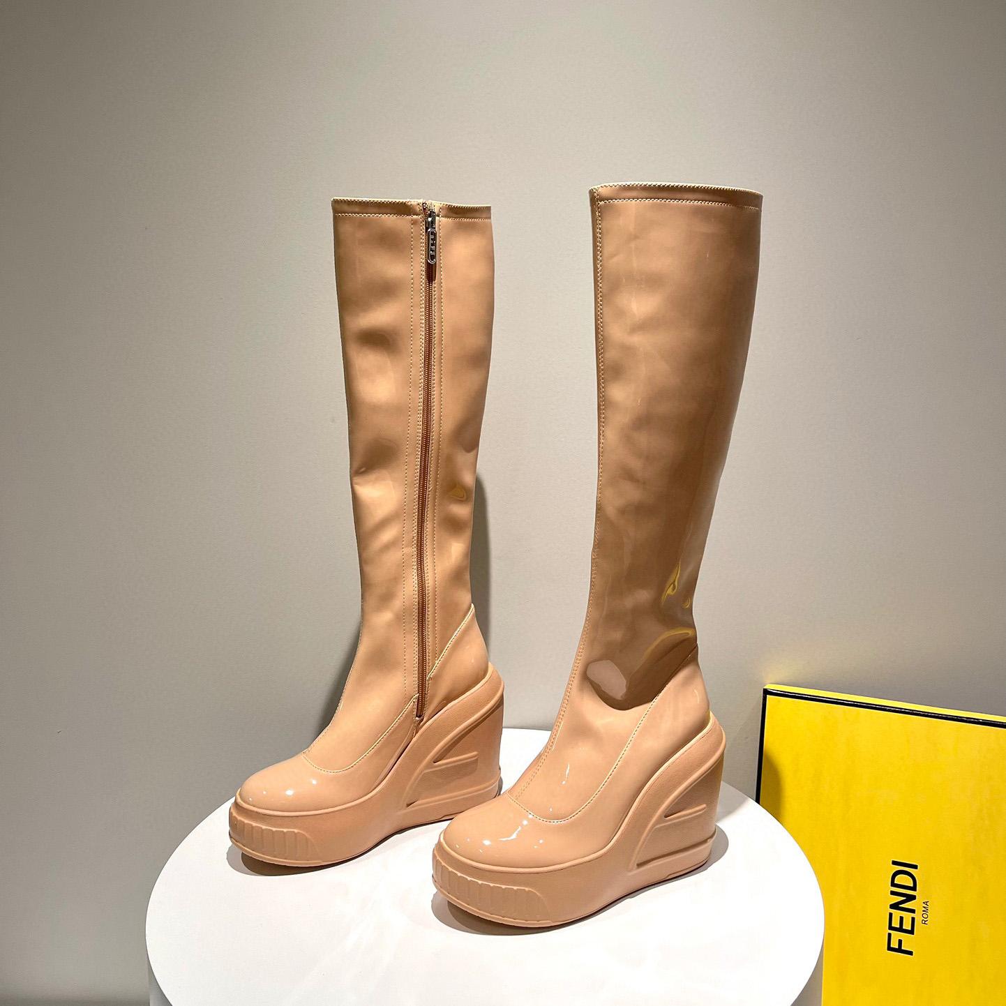 Fendi Fashion Show Beige Patent Leather Boots - DesignerGu