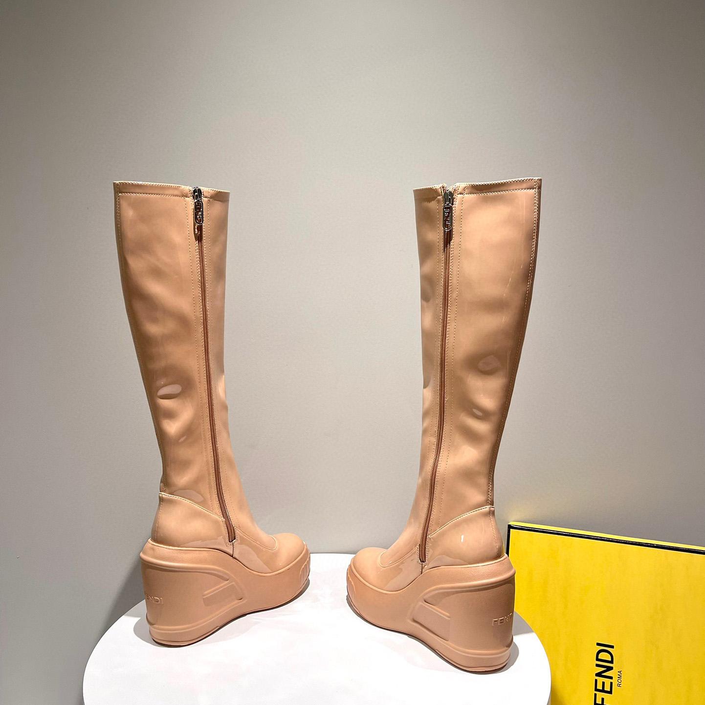 Fendi Fashion Show Beige Patent Leather Boots - DesignerGu