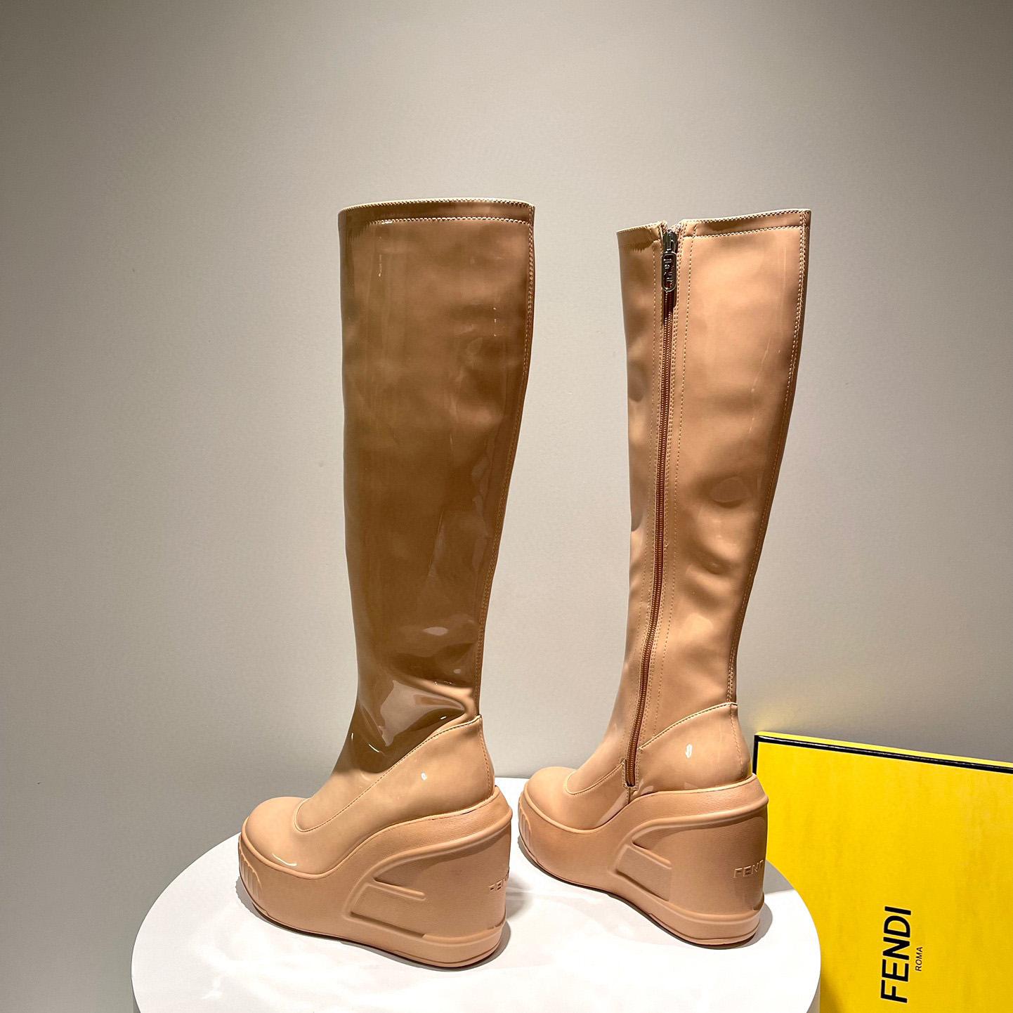 Fendi Fashion Show Beige Patent Leather Boots - DesignerGu