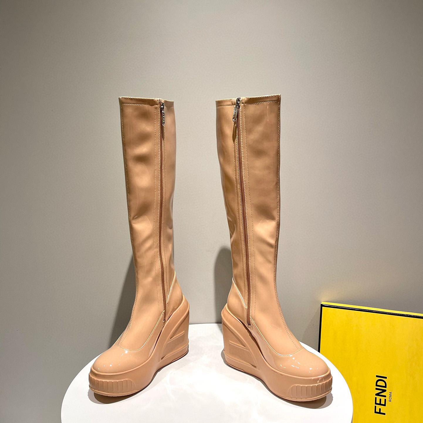 Fendi Fashion Show Beige Patent Leather Boots - DesignerGu