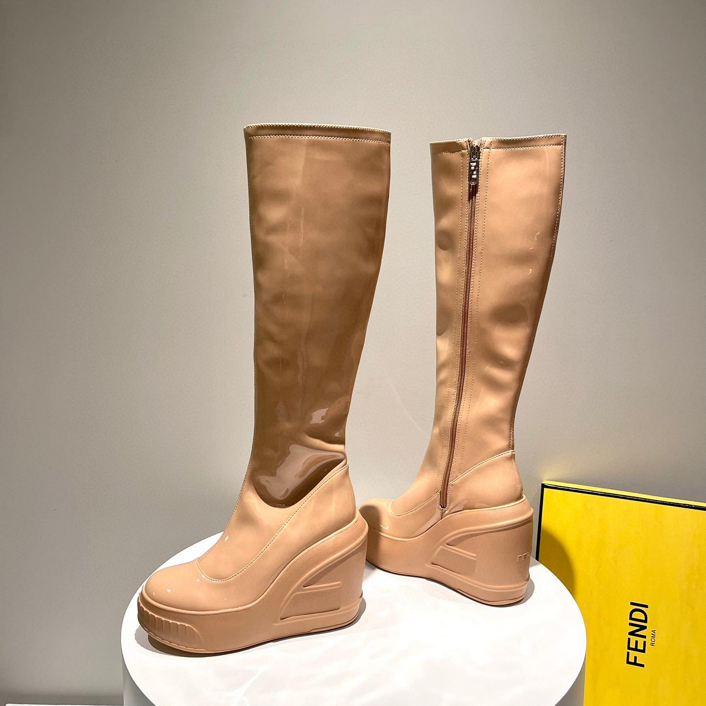 Fendi Fashion Show Beige Patent Leather Boots - DesignerGu