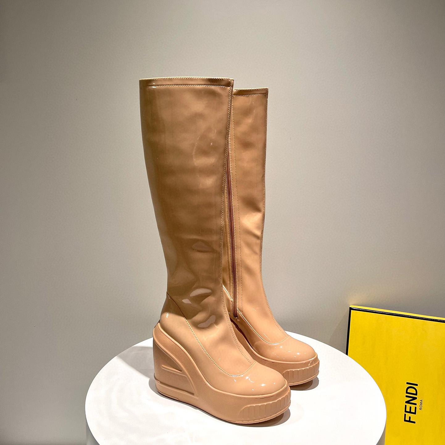 Fendi Fashion Show Beige Patent Leather Boots - DesignerGu